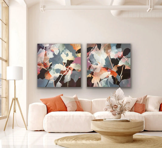 WILDFLOWERS, original diptych by Ida Kopperud displayed in interior