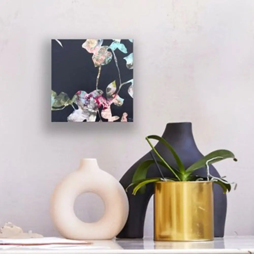 Shapes of nature 5 - botanical abstract art by Ida Kopperud. Displayed on a neutral wall