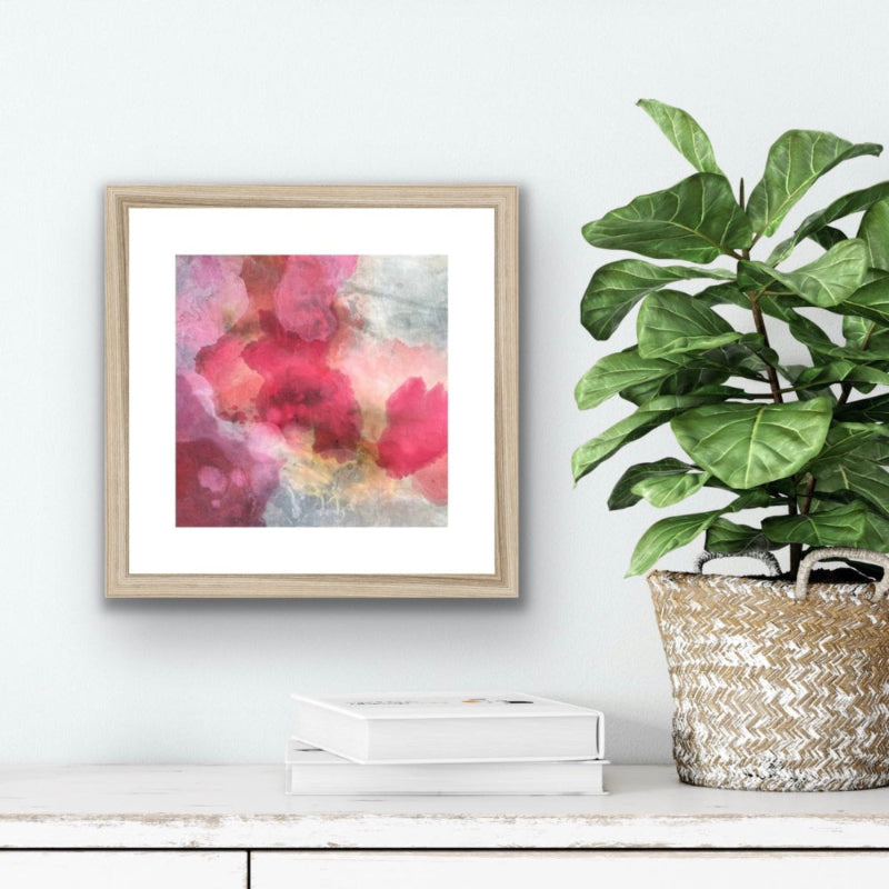 BLUSH print displayed in interior in a natural frame
