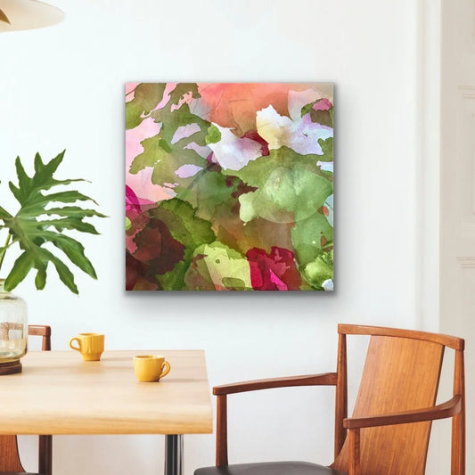THE SMELL OF FLOWERS, Original floral abstract by Ida Kopperud displayed on a light wall