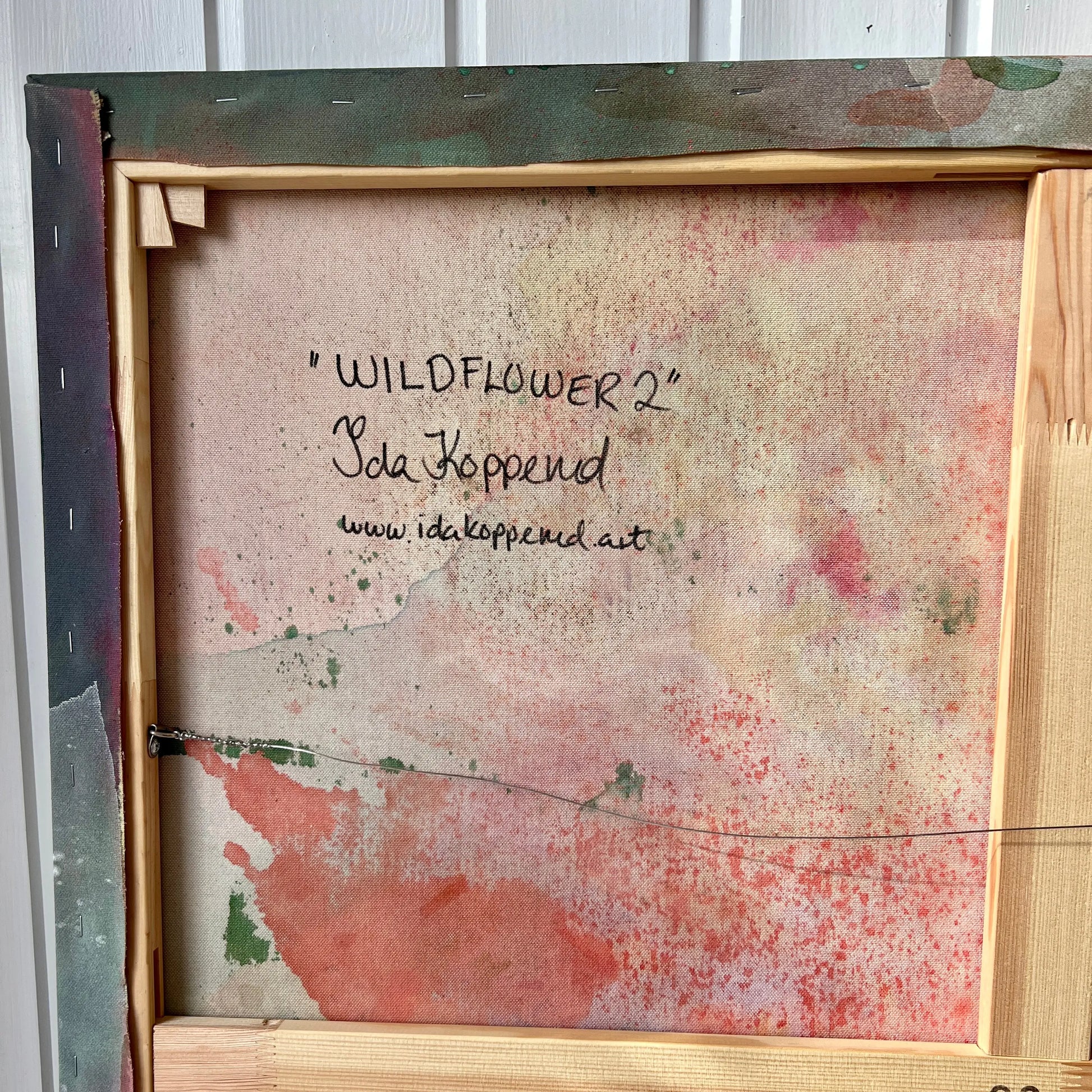 The back of WILDFLOWER 2, original abstract painting by Ida Kopperud