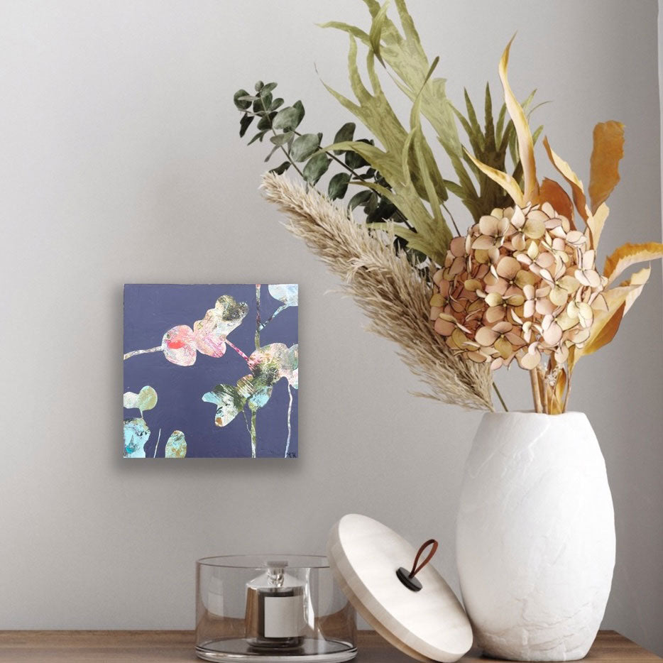 Shapes of nature 2 - botanical abstract art by Ida Kopperud. Displayed on a neutral wall