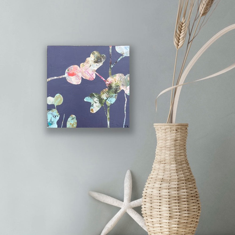 Shapes of nature 2 - botanical abstract art by Ida Kopperud. Displayed on a neutral wall