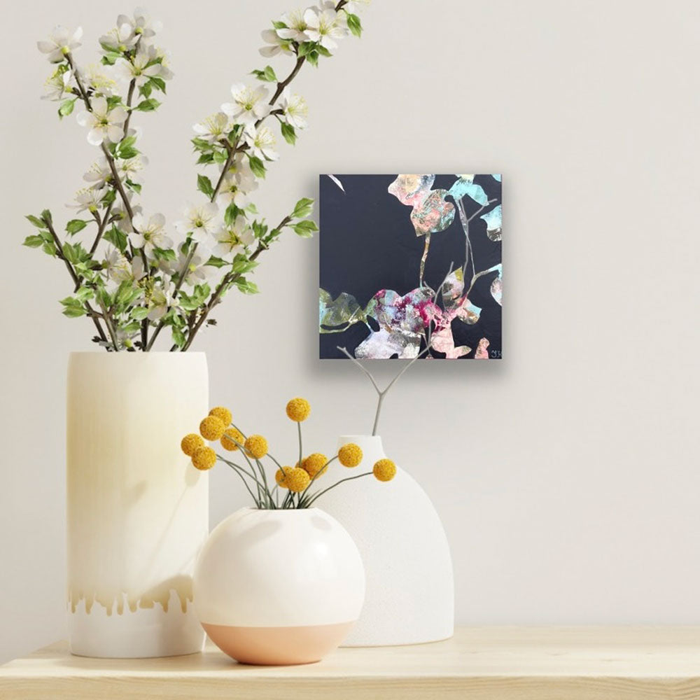 Shapes of nature 5 - botanical abstract art by Ida Kopperud. Displayed on a neutral wall