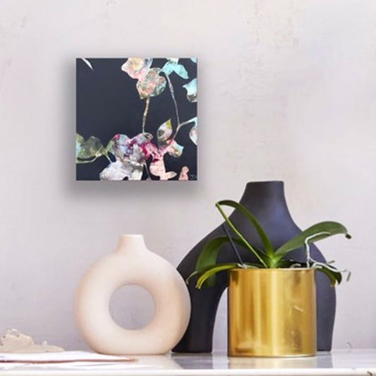 Shapes of nature 5 - botanical abstract art by Ida Kopperud. Displayed on a neutral wall