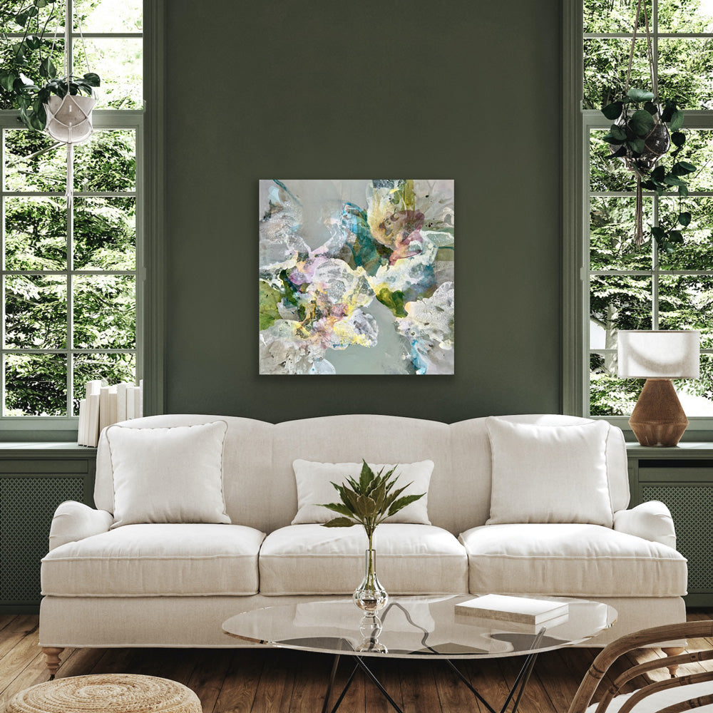 SUMMER WEDDING - Original abstract painting by Ida Kopperud placed in interior.