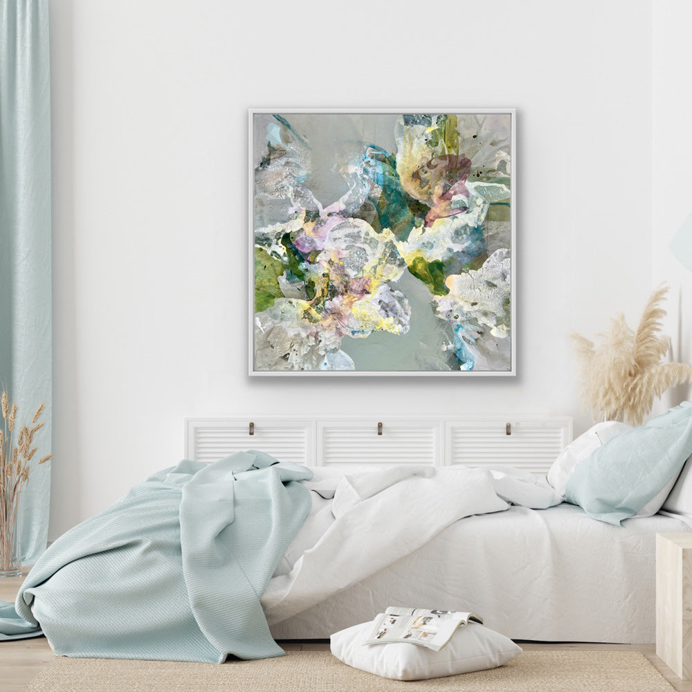 SUMMER WEDDING - Original abstract painting by Ida Kopperud placed in interior.