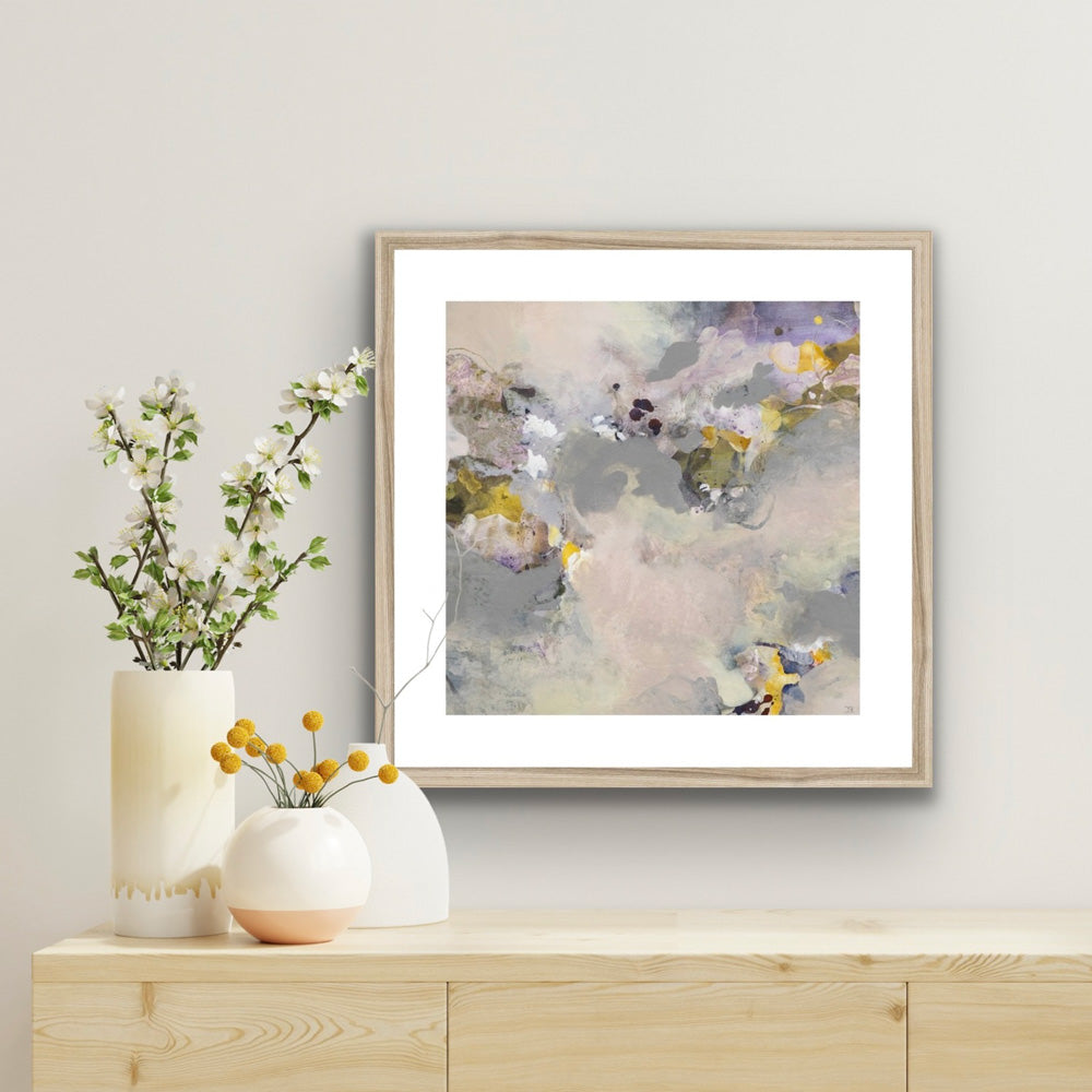 WHERE THE LIGHT GETS IN - Fine Art Print by Ida Kopperud with natural frame displayed in interior.