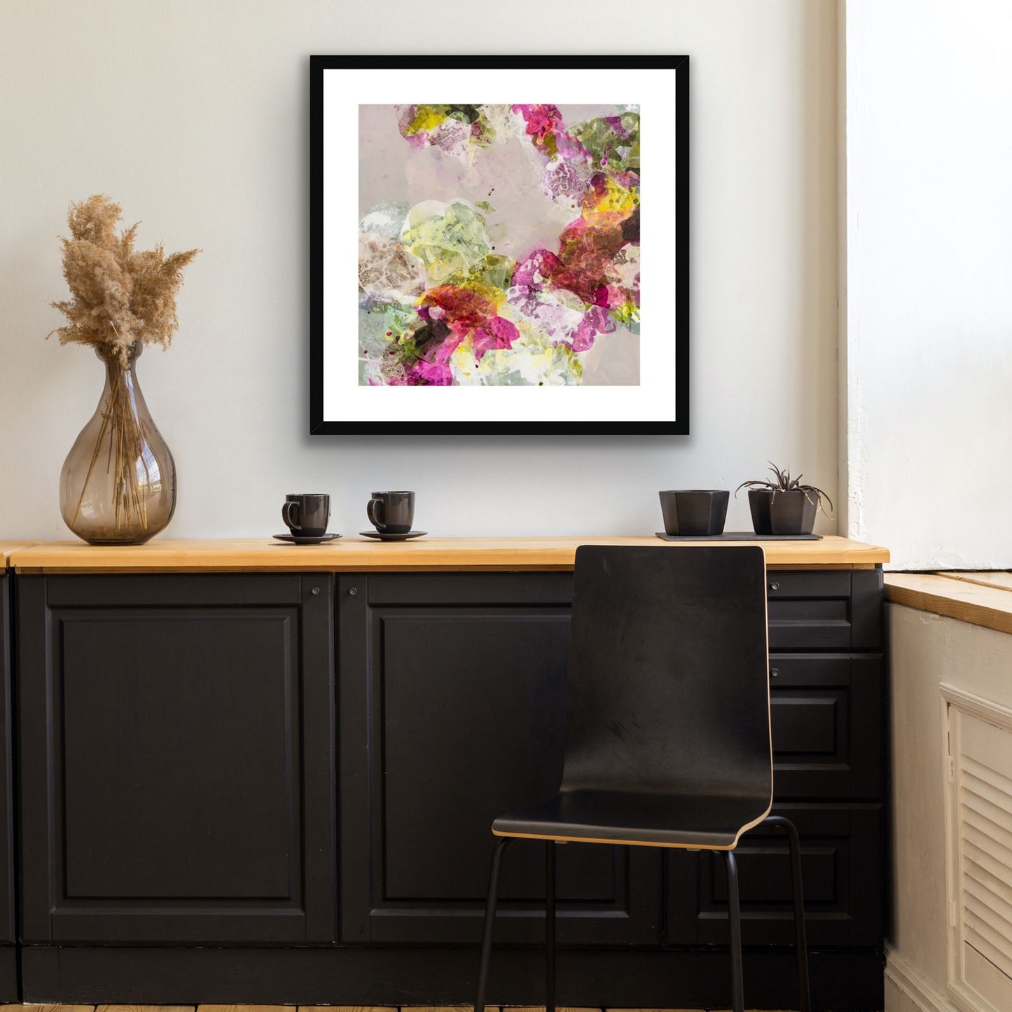 BOLD WHISPERS fine art print in a black frame, hanging on light wall