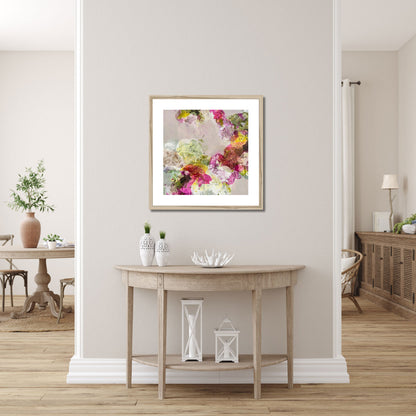 BOLD WHISPERS fine art print framed in a natural frame, hanging in neutral interior