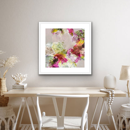 BOLD WHISPERS fine art print in a white frame hanging in light interior