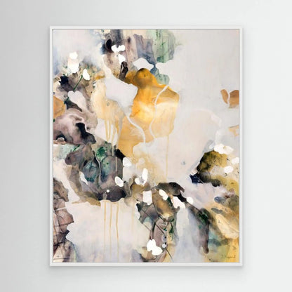 BREATHE. A neutral wall art canvas print in a white frame.