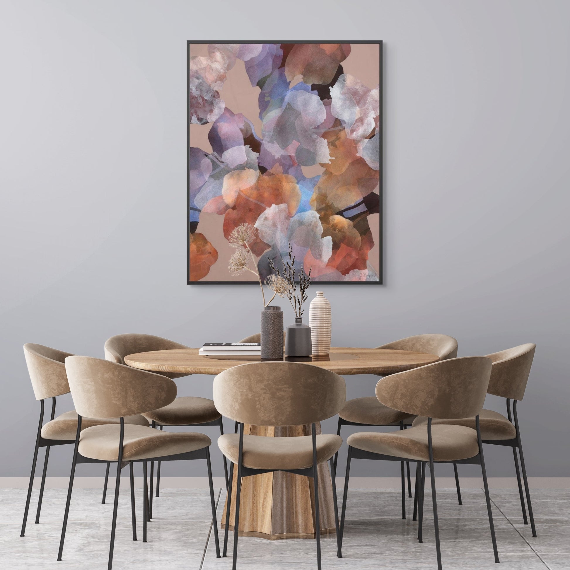 GLOW floral print on fine art canvas in classic dining room.