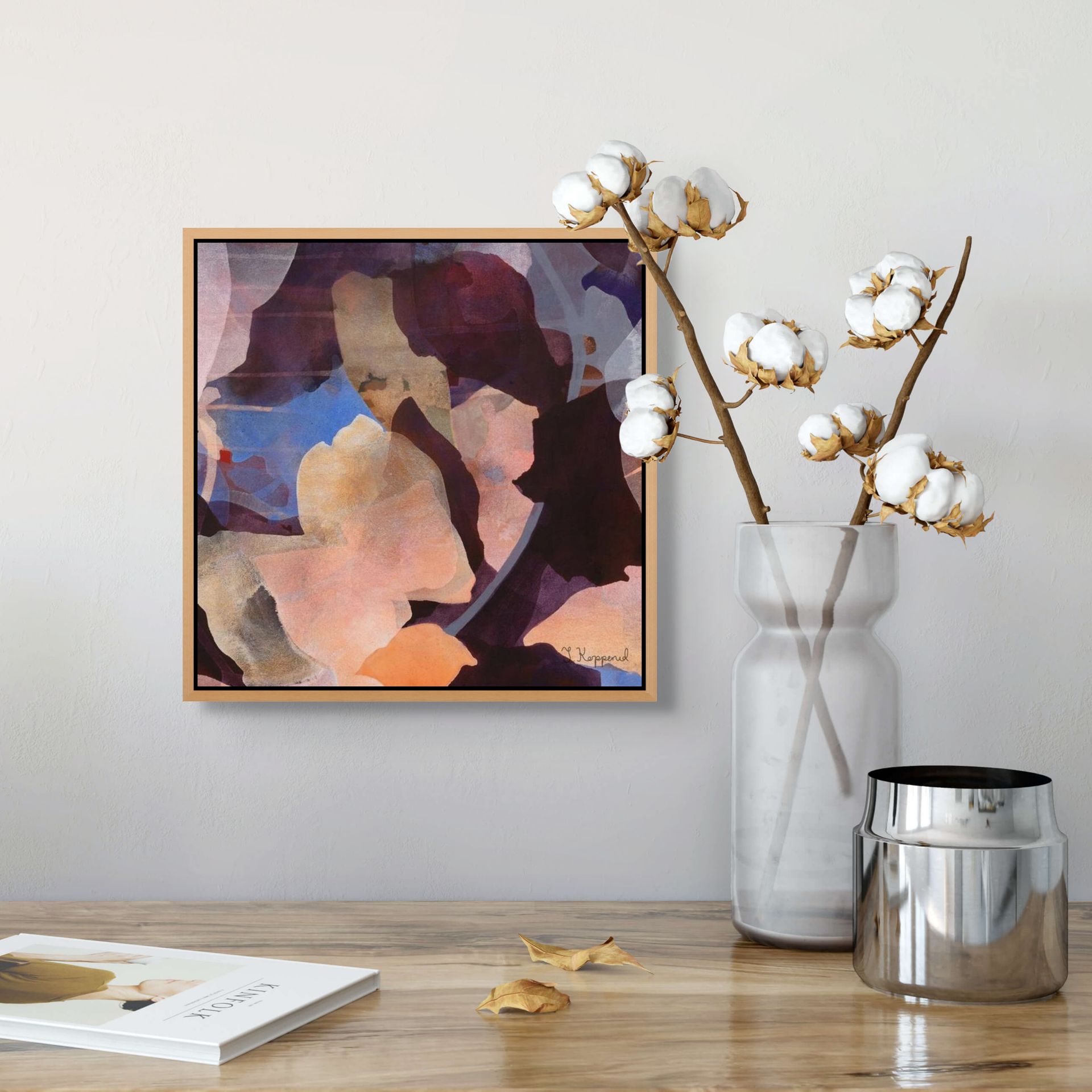 GROWTH botanical wall art mini print on canvas hanging on a light wall 