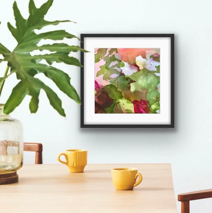 THE SMELL OF FLOWERS mini print displayed in a black frame